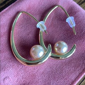 Ecolvant Open Hoop Earrings w/ champagne Pearl New